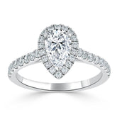 1.0 CT Pear Cut Halo Moissanite Engagement Ring With Pave Setting 2